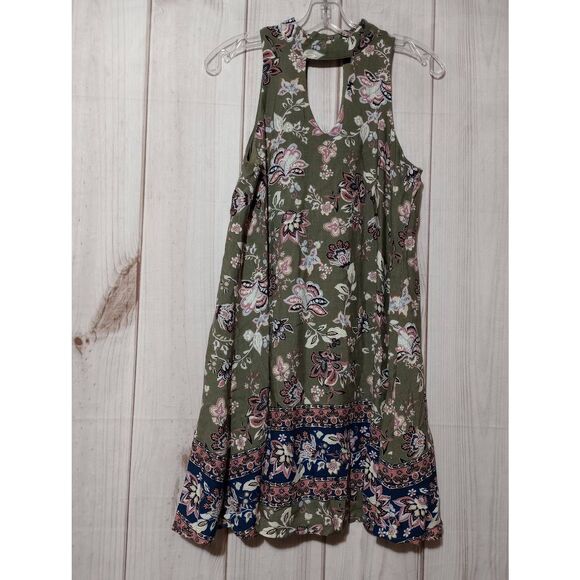 Blue Rain Dresses & Skirts - Blue‎ Rain Olive Green Floral Halter Keyhole Mini Dress Womens Small 26Q207TL5D